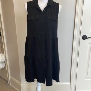 100% Cotton Sleeveless Black Button-Front Tiered Dress